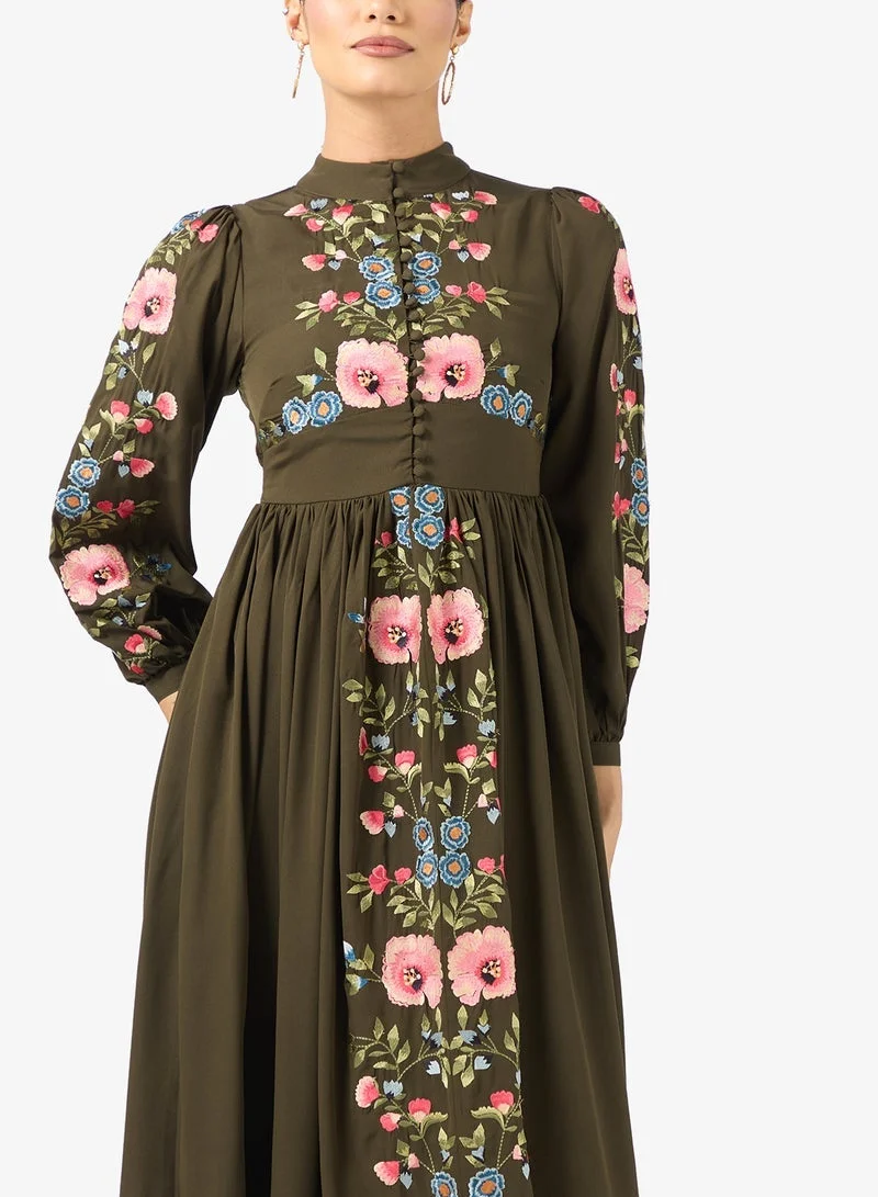 Frock And Frill  Embroidered Balloon Sleeve Dress for Women | Best Price UAE