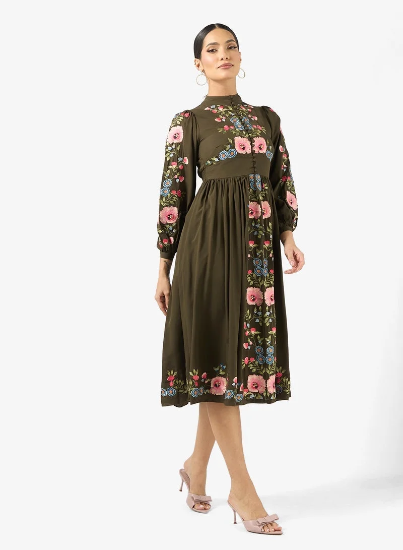 Frock And Frill  Embroidered Balloon Sleeve Dress for Women | Best Price UAE