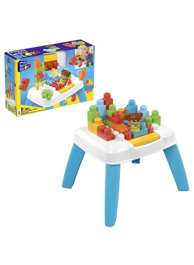 Mega Brands Mega BLOKS Fisher-Price Toddler Blocks Toy Set, Build ‘n Tumble Activity Table with 25 Pieces and Storage, 1 Figure, Blue, Ages 1+ Years  - Image 1