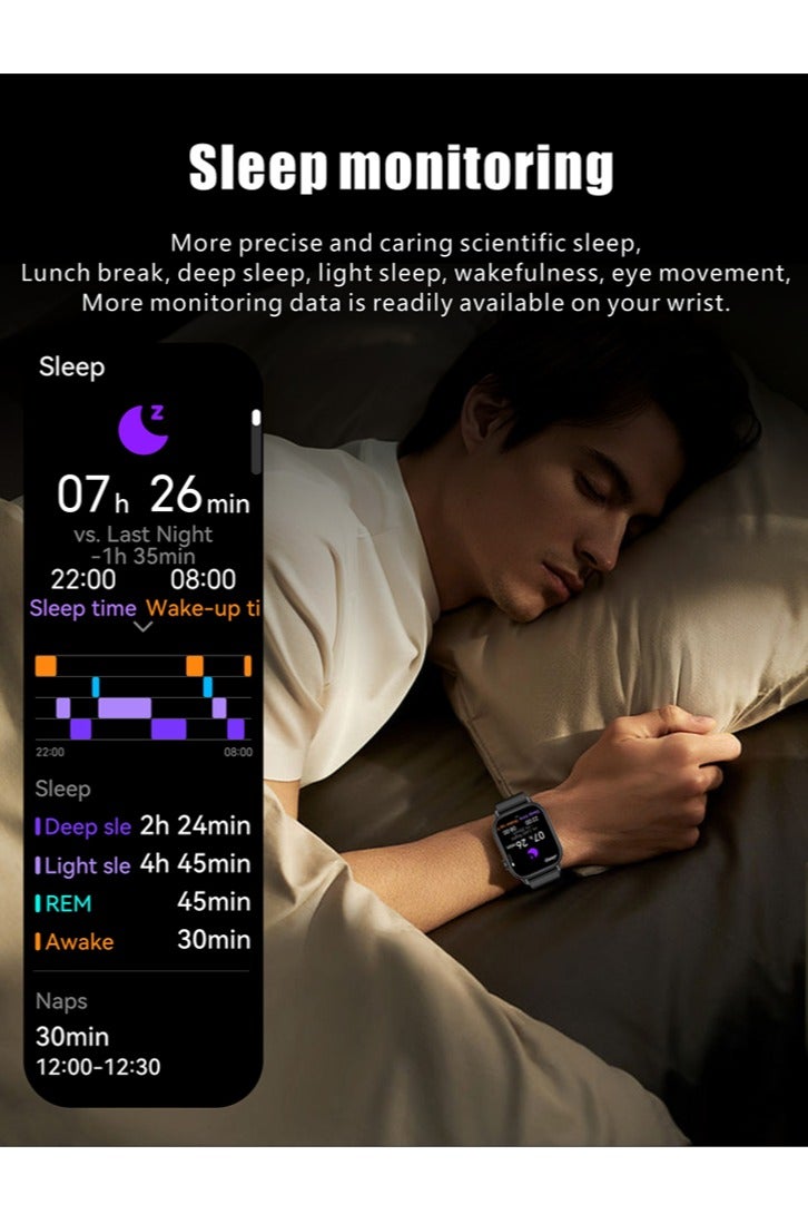 RollsTimi  Men's Watches Smartwatches Sports Watches Bluetooth Calling Voice Assistant Multiple Sports Modes Health Monitoring IP68 Waterproof QX17 Black - Image 5