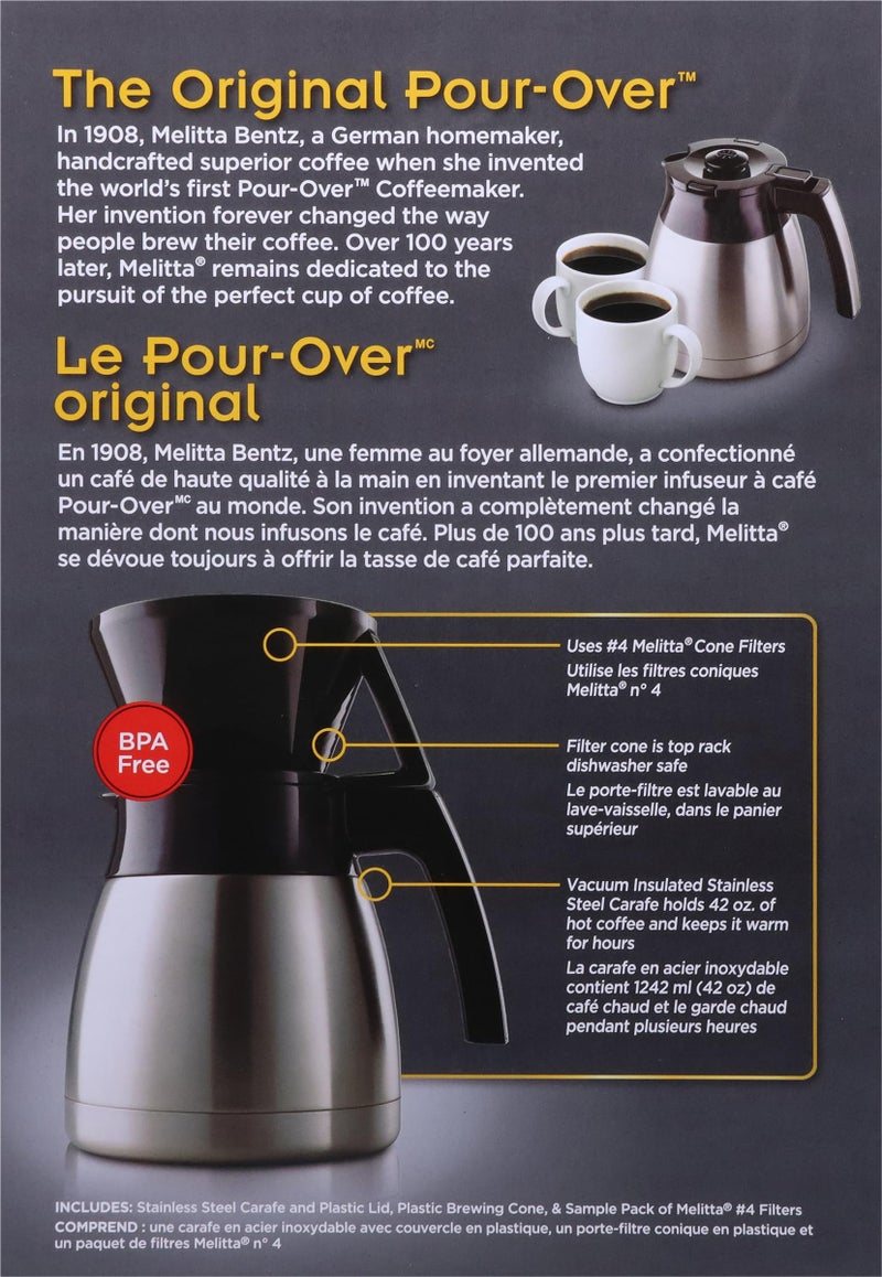 Melitta Pour-Over Coffee Brewer & Stainless Steel Carafe Set with Coffee Filters, 42 Ounce Set - Image 2