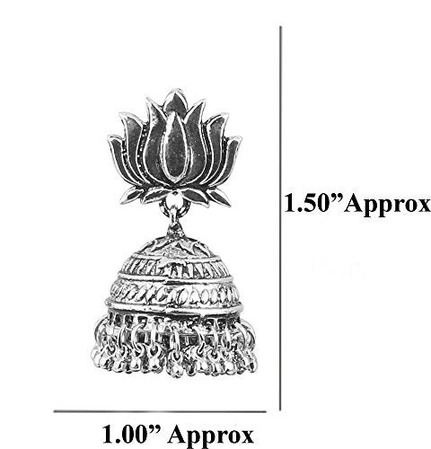 Touchstone Indian Bollywood Bahubali Fame Ethnic Royal Charm Afghani Lotus Designer Jewelry Jhumki Earrings for Women in Gold or White Tone. - Image 4