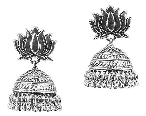 Touchstone Indian Bollywood Bahubali Fame Ethnic Royal Charm Afghani Lotus Designer Jewelry Jhumki Earrings for Women in Gold or White Tone. - Image 3