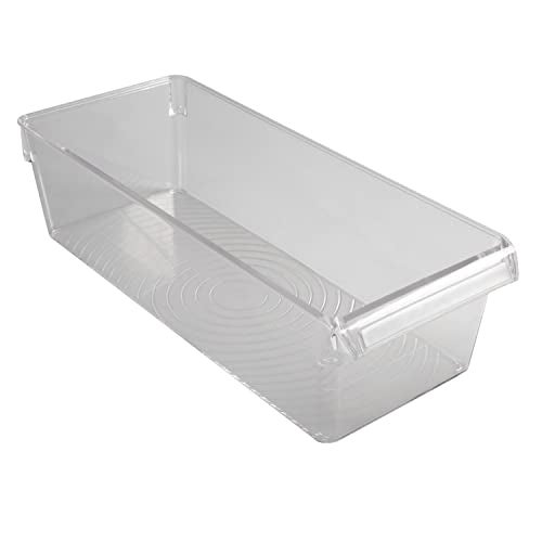 Kitchen Details 2 Pack Slim Refrigerator Storage Bin | Fridge & Freezer | Kitchen Organization | Stainless Steel Handle | Countertop | Cabinets | Pantry | Clear - Image 1