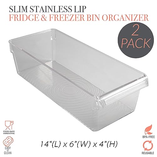 Kitchen Details 2 Pack Slim Refrigerator Storage Bin | Fridge & Freezer | Kitchen Organization | Stainless Steel Handle | Countertop | Cabinets | Pantry | Clear - Image 2