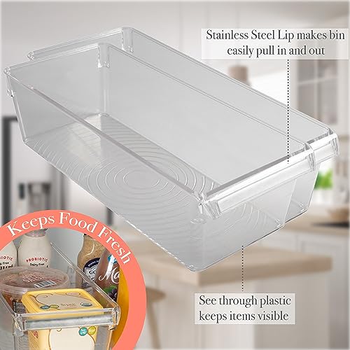 Kitchen Details 2 Pack Slim Refrigerator Storage Bin | Fridge & Freezer | Kitchen Organization | Stainless Steel Handle | Countertop | Cabinets | Pantry | Clear - Image 3