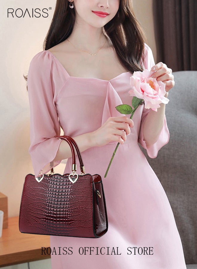 رويس حقيبة كتف نسائية، حقيبة كروس بودي أنيقة من جلد PU ناعم بسحاب، مساحة كبيرة متعددة الأجزاء مع بطانة فاخرة، حقيبة يد، حقيبة كروس بودي مزينة بنقشة حجرية، حمراء - Image 3