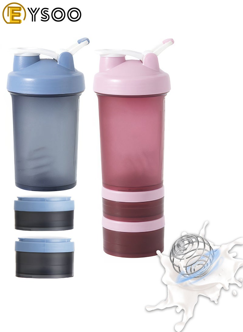  إيسو زجاجة هزاز البروتين EYSOO (علبتين) 500 مل / 17 أوقية - زجاجة هزاز لخلط البروتين مانعة التسرب خالية من BPA ثلاثية الطبقات مع حاوية تخزين أقراص المكملات الغذائية كوب هزاز جيم (أزرق ووردي) - Image 1