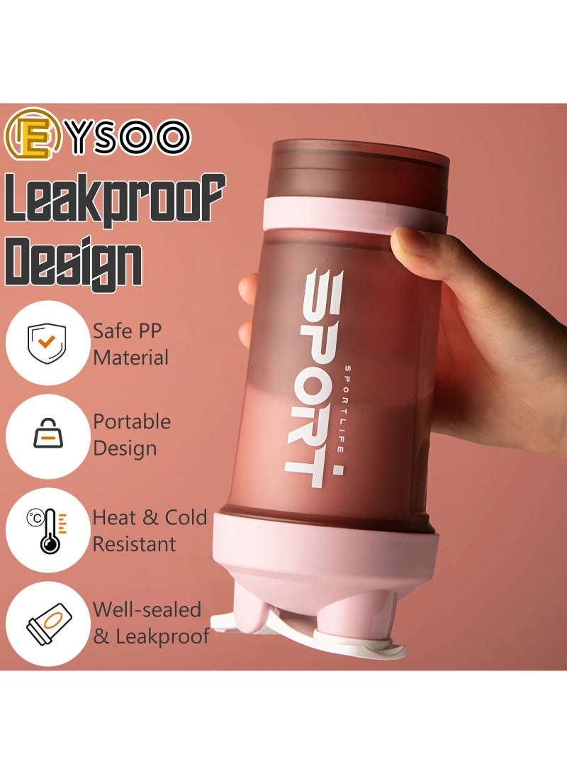  إيسو زجاجة هزاز البروتين EYSOO (علبتين) 500 مل / 17 أوقية - زجاجة هزاز لخلط البروتين مانعة التسرب خالية من BPA ثلاثية الطبقات مع حاوية تخزين أقراص المكملات الغذائية كوب هزاز جيم (أزرق ووردي) - Image 5