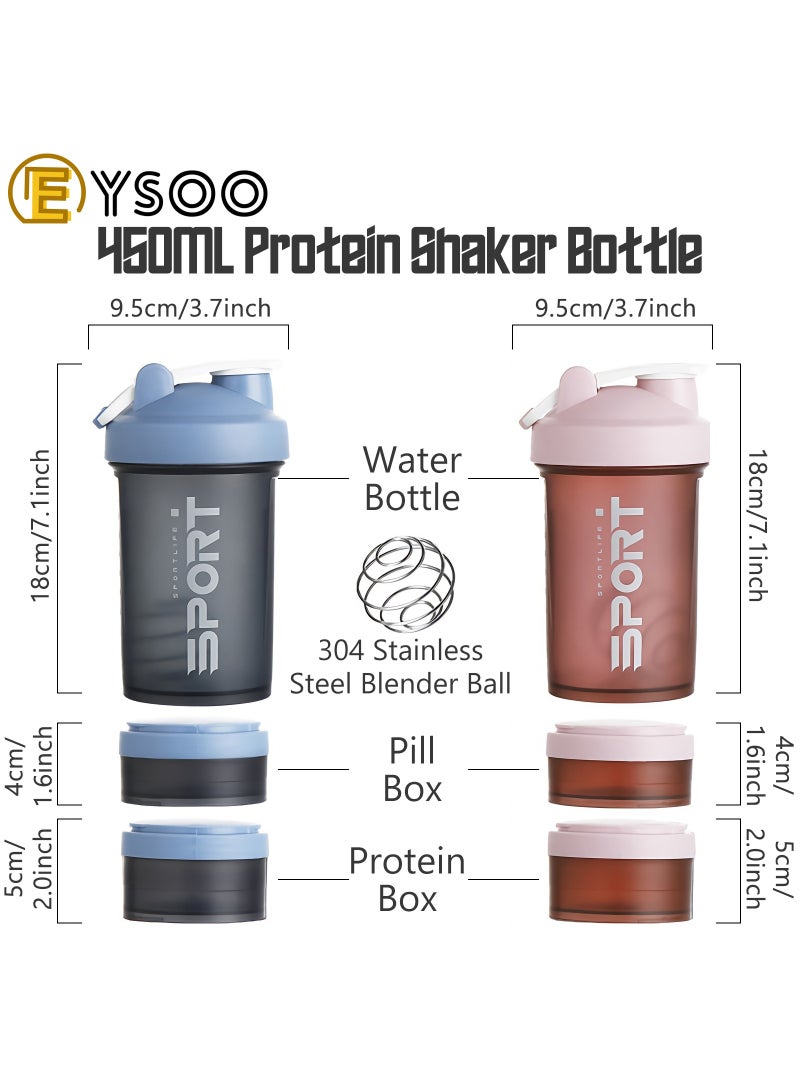  إيسو زجاجة هزاز البروتين EYSOO (علبتين) 500 مل / 17 أوقية - زجاجة هزاز لخلط البروتين مانعة التسرب خالية من BPA ثلاثية الطبقات مع حاوية تخزين أقراص المكملات الغذائية كوب هزاز جيم (أزرق ووردي) - Image 3