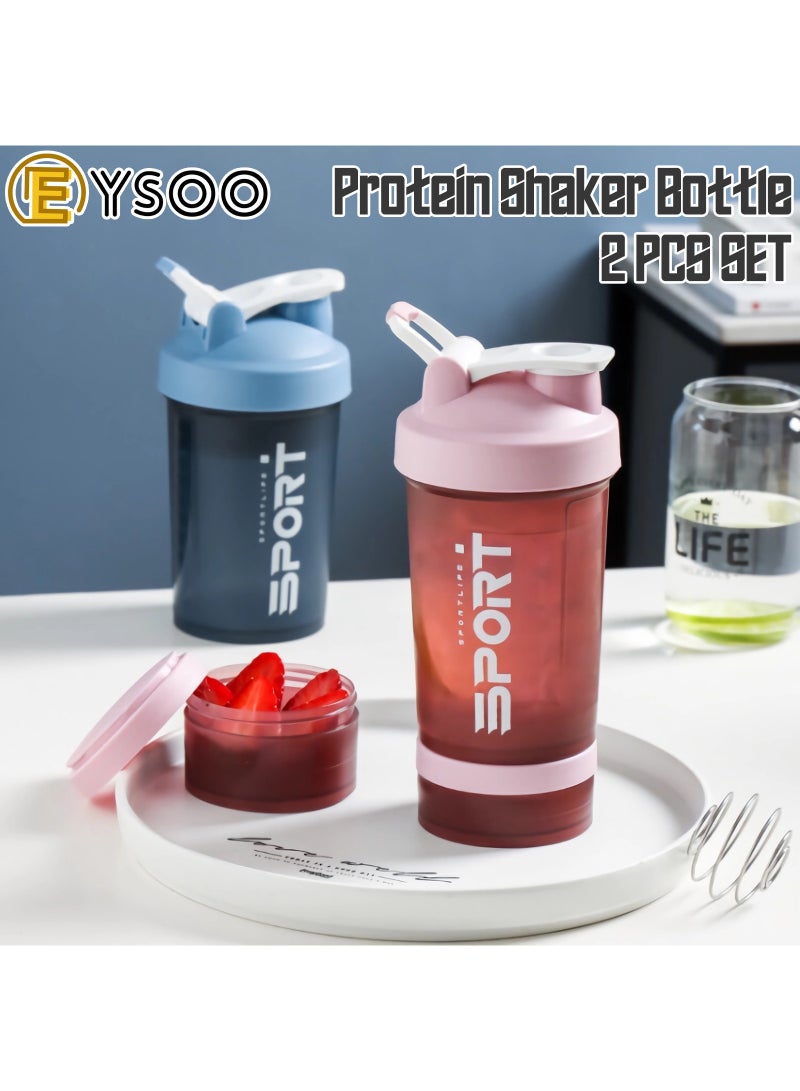  إيسو زجاجة هزاز البروتين EYSOO (علبتين) 500 مل / 17 أوقية - زجاجة هزاز لخلط البروتين مانعة التسرب خالية من BPA ثلاثية الطبقات مع حاوية تخزين أقراص المكملات الغذائية كوب هزاز جيم (أزرق ووردي) - Image 2