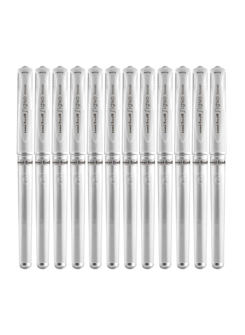 Uniball 12-Piece Signo Broad Gel Pen White Colour - Image 1
