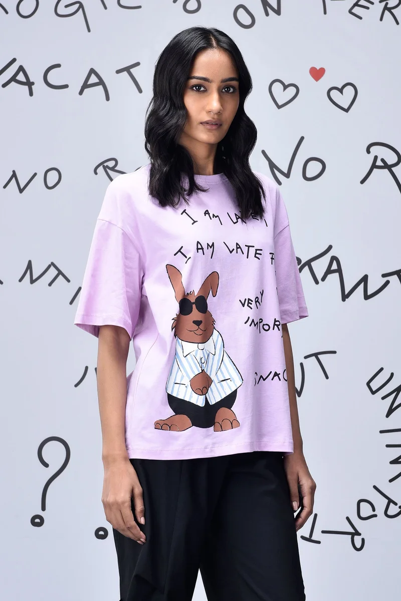 Genes Lecoanet Hemant Regular Fit Rabbit T-Shirt - Smoothie Pink