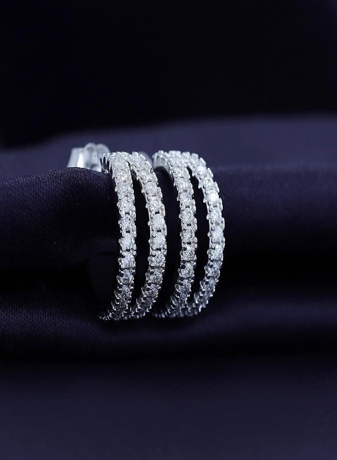 SAVEARTH DIAMONDS 18k White Gold Plated Split Huggie Hoop Earrings, 0.75 Carat (ctw) Moissanite Hoop Earrings for Women | Jewelry Gifts For Her (3/4 Ctw) - Image 5