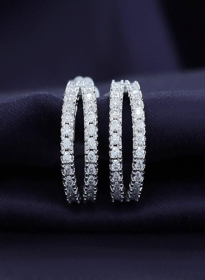 SAVEARTH DIAMONDS 18k White Gold Plated Split Huggie Hoop Earrings, 0.75 Carat (ctw) Moissanite Hoop Earrings for Women | Jewelry Gifts For Her (3/4 Ctw) - Image 3