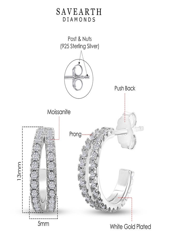 SAVEARTH DIAMONDS 18k White Gold Plated Split Huggie Hoop Earrings, 0.75 Carat (ctw) Moissanite Hoop Earrings for Women | Jewelry Gifts For Her (3/4 Ctw) - Image 2