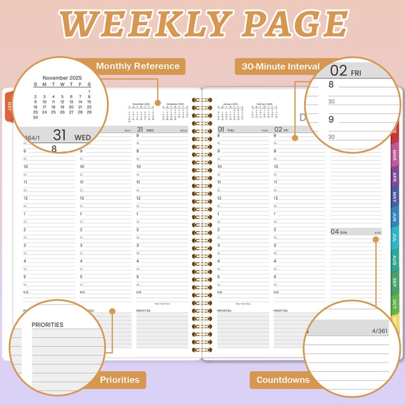 Coboll 2026 Daily Planner - Appointment Book 2026, 9'' x 11'', Hourly Planner JAN.2026 - DEC.2026, Appointment Book with Coated Inner Tabs, Inner Pocket - Image 5