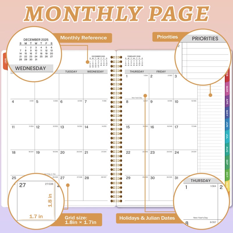 Coboll 2026 Daily Planner - Appointment Book 2026, 9'' x 11'', Hourly Planner JAN.2026 - DEC.2026, Appointment Book with Coated Inner Tabs, Inner Pocket - Image 4