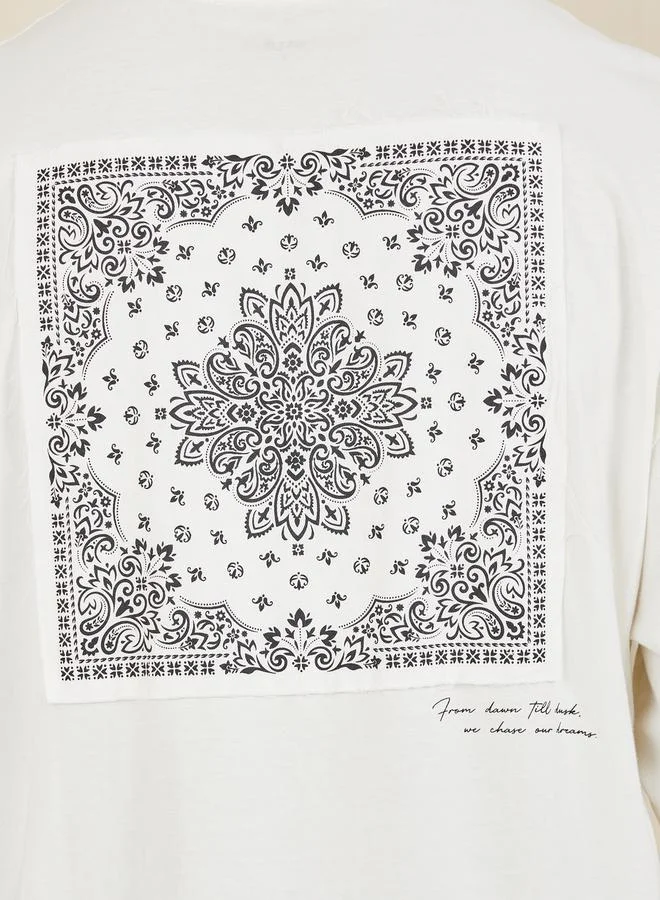Styli Premium Back Paisley Print Patch Detail Boxy T-shirt