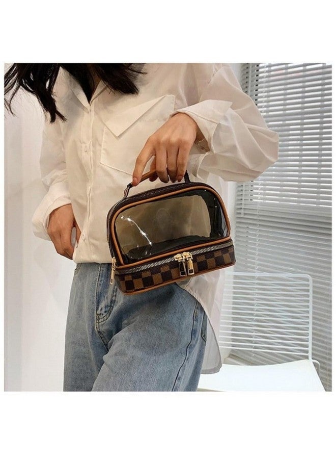 Shrux Cosmetic Makeup Bag with Zipper, PU Leather Large Clear Makeup Bag Double Layer Cosmetic and Accessories Holder Premium Hand Bag | Travel Essentials Organizers Toiletry Bag for Women & Girls - Image 3