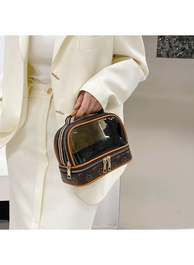 Shrux Cosmetic Makeup Bag with Zipper, PU Leather Large Clear Makeup Bag Double Layer Cosmetic and Accessories Holder Premium Hand Bag | Travel Essentials Organizers Toiletry Bag for Women & Girls - Image 5