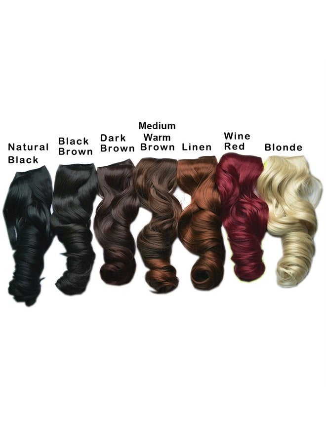 16" 1-Pack 3/4 Full Head Curly Wavy Clips in on Synthetic Hair Extensions Hairpieces for Women 5 Clips 3.9 Oz per Piece - Black Brown