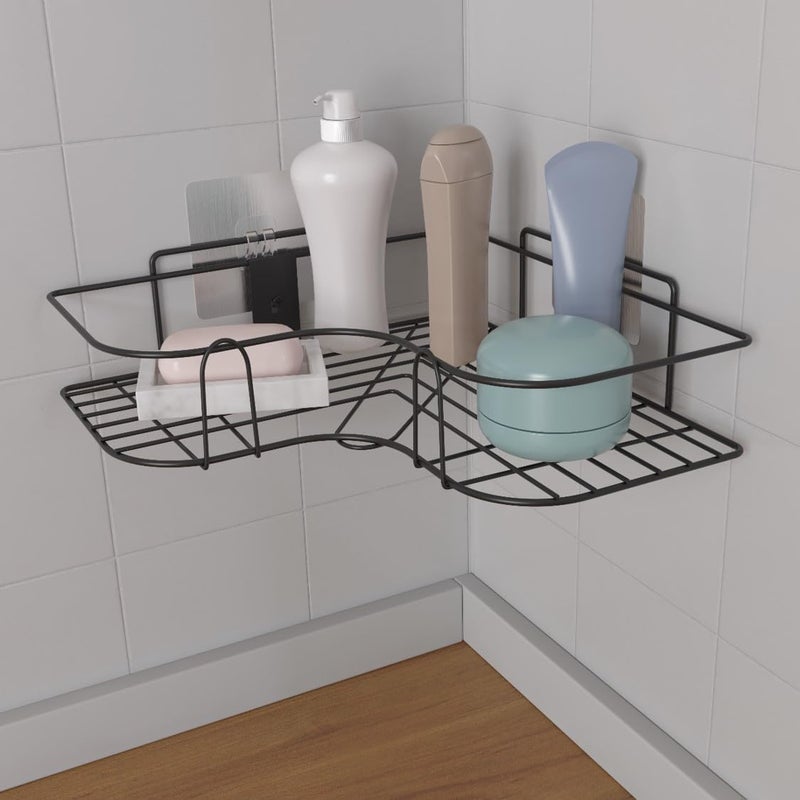 Metal Bathroom Organiser Without Drill Bathroom Corner Shelf Adhesive Stand for Corner Rack for Bathroom, Shampoo Holder Multipurpose  - Image 3