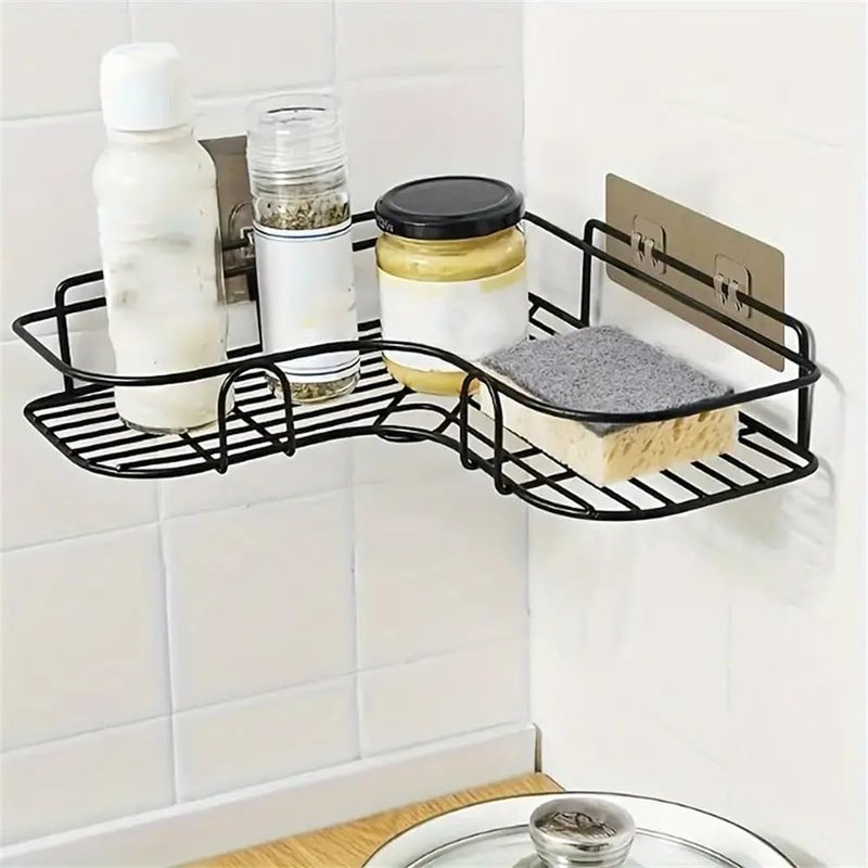 Metal Bathroom Organiser Without Drill Bathroom Corner Shelf Adhesive Stand for Corner Rack for Bathroom, Shampoo Holder Multipurpose  - Image 1
