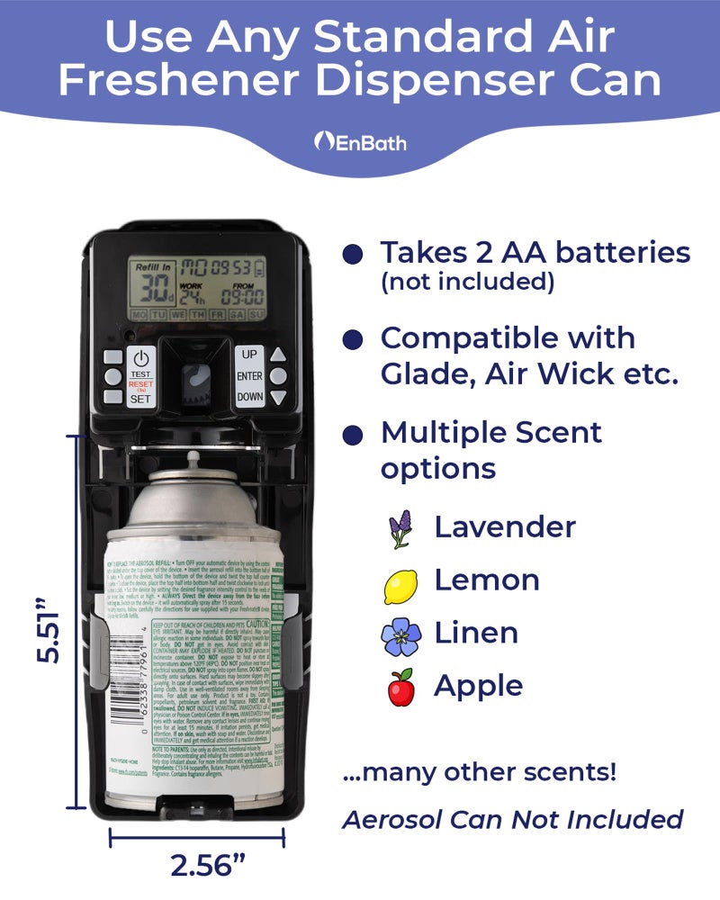 EnBath Programmable Commercial Air Freshener for Businesses or Home, Black LCD Automatic Bathroom Air Freshener Spray Dispenser- Schedule by Day, Time Period, Spray Frequency- Plus Days to Refill Countdown - Image 5