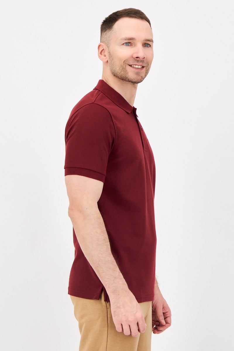Reebok Men Sportswear Fit Short Sleeve Outdoor Polo Shirt, Maroon - Image 2