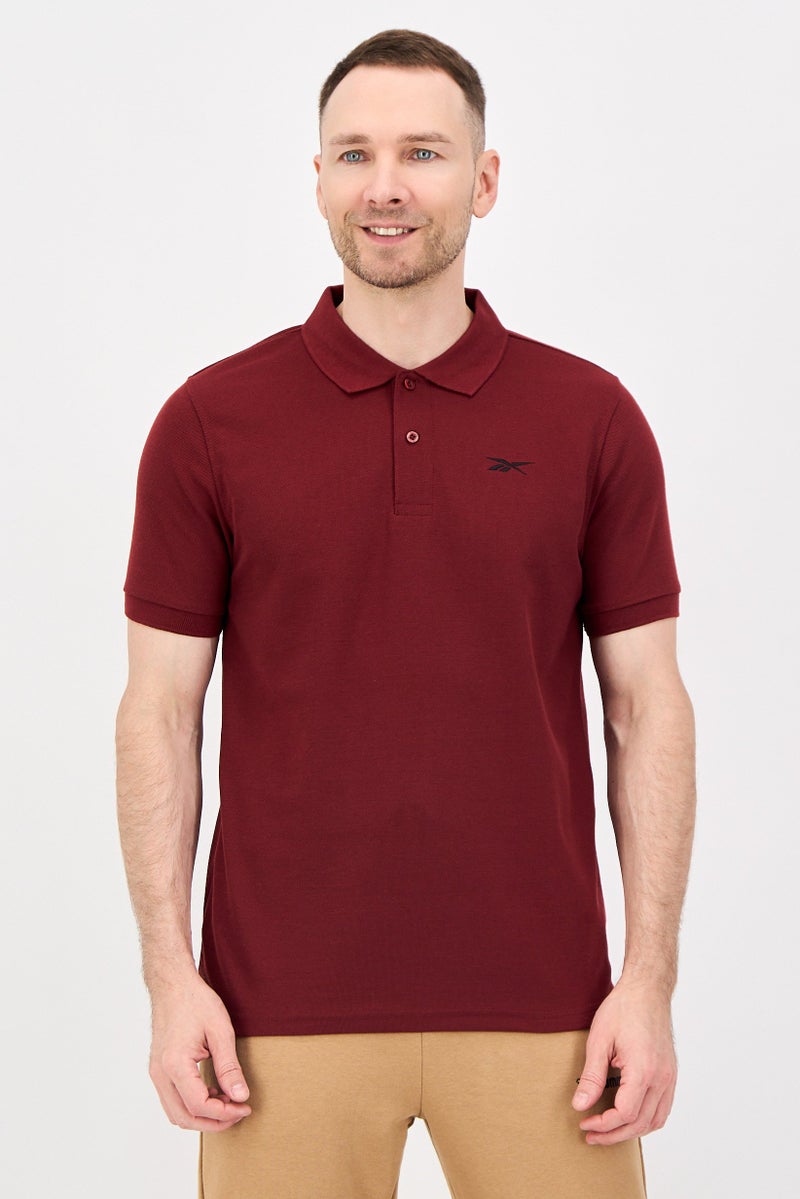 Reebok Men Sportswear Fit Short Sleeve Outdoor Polo Shirt, Maroon - Image 1