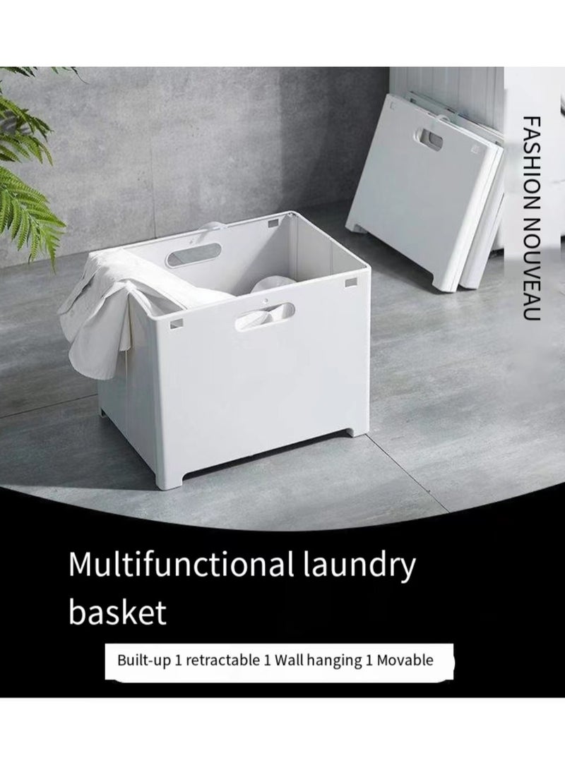 Foldable laundry basket, storage basket, plastic dirty clothes basket, used for organizing clothes, towels, white.  - Image 1
