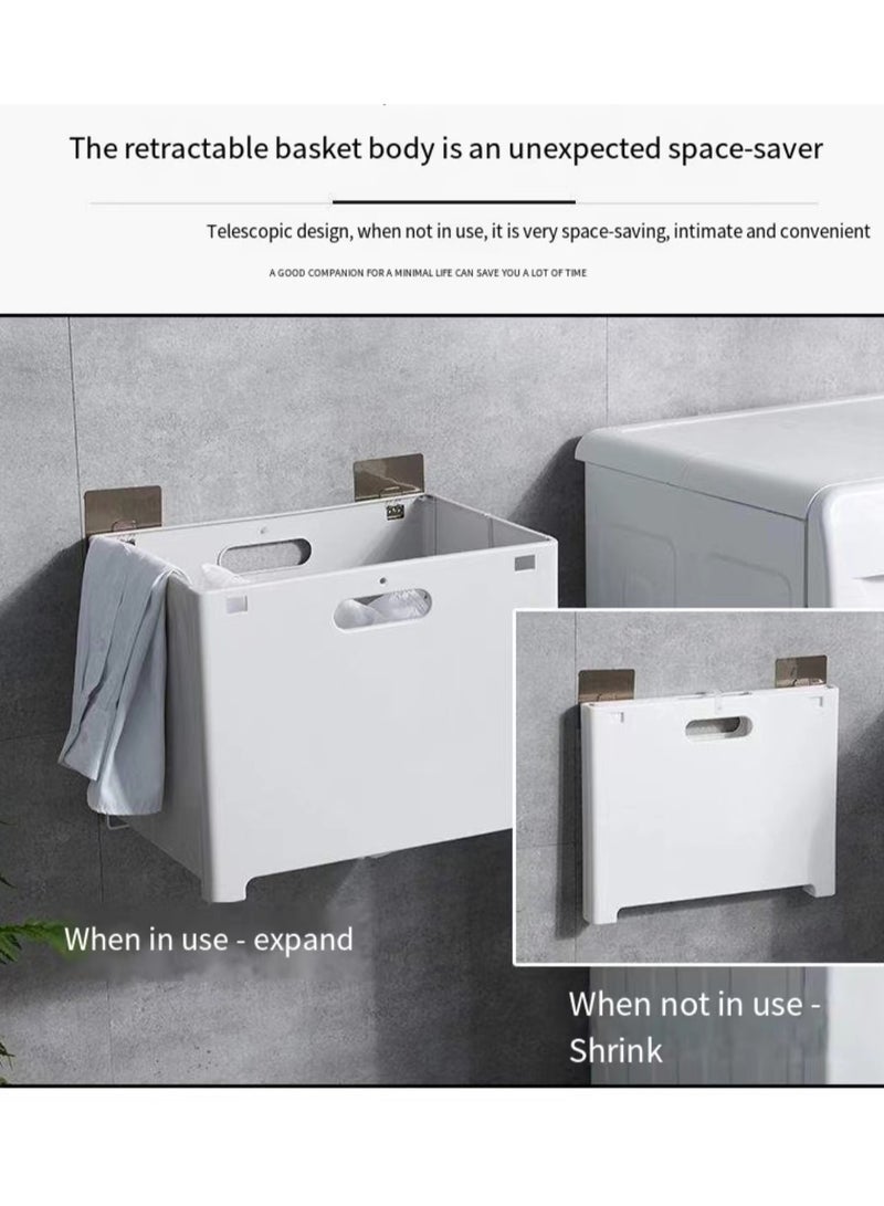 Foldable laundry basket, storage basket, plastic dirty clothes basket, used for organizing clothes, towels, white.  - Image 2