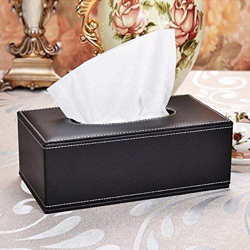 LWVAX® Rectangular Tissue Paper Box Holder PU Leather Facial Tissue Holder for Home Office Car Hotel - Rectangular Tissue Paper Dispenser - 23x12x8.5 cm - Black (Leather) - Image 2
