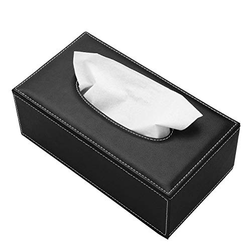 LWVAX® Rectangular Tissue Paper Box Holder PU Leather Facial Tissue Holder for Home Office Car Hotel - Rectangular Tissue Paper Dispenser - 23x12x8.5 cm - Black (Leather) - Image 1