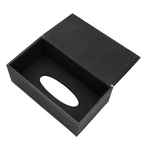 LWVAX® Rectangular Tissue Paper Box Holder PU Leather Facial Tissue Holder for Home Office Car Hotel - Rectangular Tissue Paper Dispenser - 23x12x8.5 cm - Black (Leather) - Image 5