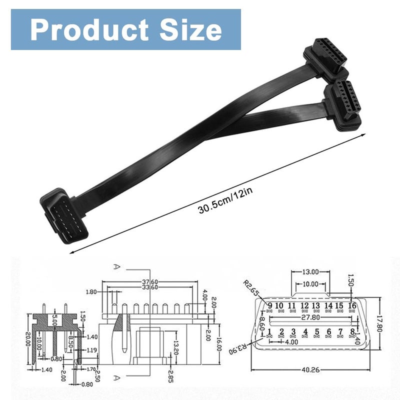 STHIRA OBD2 Spliter 2 in 1 Extension Cable 16-Pin Male to Dual Female OBDII Connector Cable for Automotive Diagnostic Scan Tools, Code Readers, and Monitoring Devices - Image 2