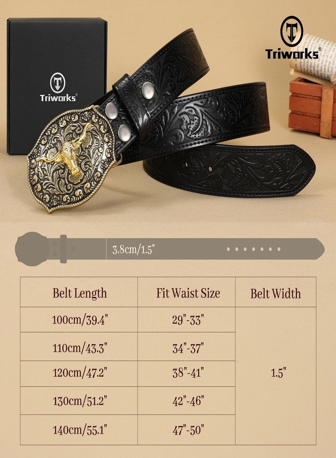 TRIWORKS Mens Western Cowboy Belt - Cowgirl Western Country Belt with Floral Engraved Buckle - Image 4