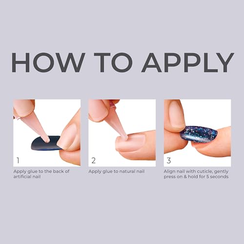 KISS Salon Acrylic, Press On Nails, Nail glue included, 'Flame', Dark Black, Short Size, Coffin Shape, Includes 28 Nails, 2g glue, 1 Manicure Stick, 1 Mini File - Image 2