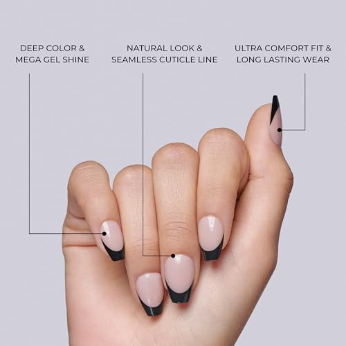 KISS Salon Acrylic, Press On Nails, Nail glue included, 'Flame', Dark Black, Short Size, Coffin Shape, Includes 28 Nails, 2g glue, 1 Manicure Stick, 1 Mini File - Image 3