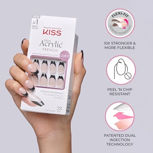 KISS Salon Acrylic, Press On Nails, Nail glue included, 'Flame', Dark Black, Short Size, Coffin Shape, Includes 28 Nails, 2g glue, 1 Manicure Stick, 1 Mini File - Image 4
