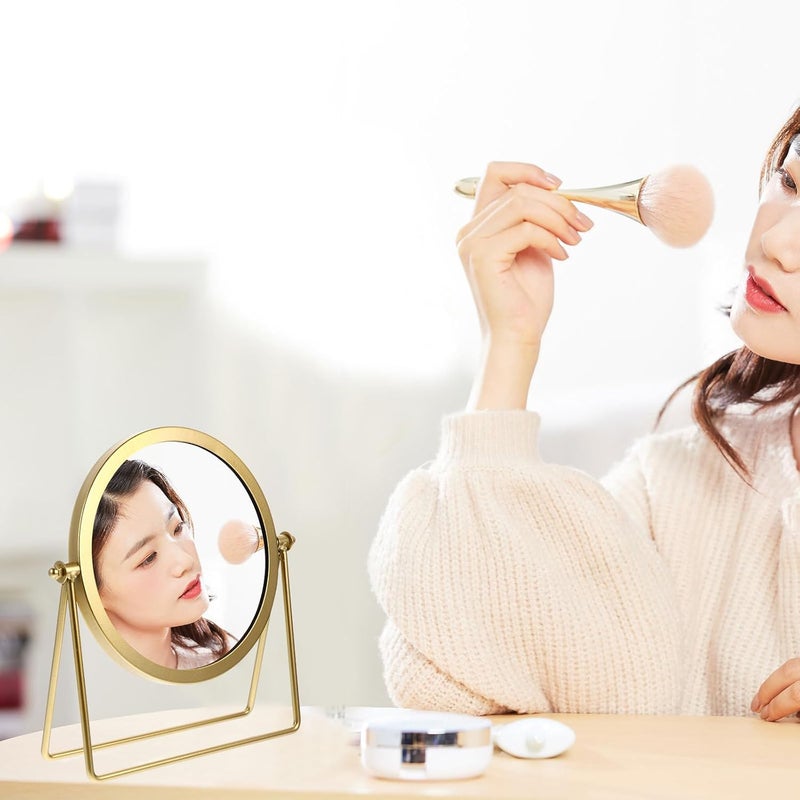 Rotating Vanity Mirror with Metal Stand Decorative Rotary Makeup Mirror for Bathroom and Dressing Table in Gold - Image 5