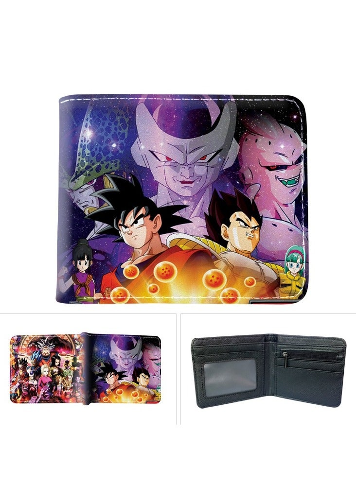 KUYING Anime Dragon Ball Short PU Leather Folding Wallet Large Capacity Storage Card Bag 