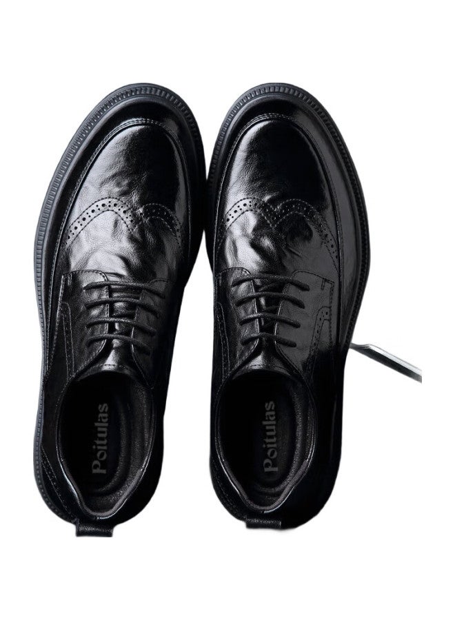 Poitulas Leather Shoes, Men'S Low-Top Lace-Up, Hand-Scratched Texture, Business Casual Shoes, British Brogue Wedding Shoes, 2996, Black, Size 43 - Image 2