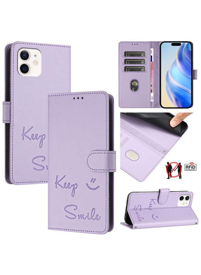 Zaboon Case For iPhone 12 mini Smile Embossing RFID Leather Phone Case - Image 1