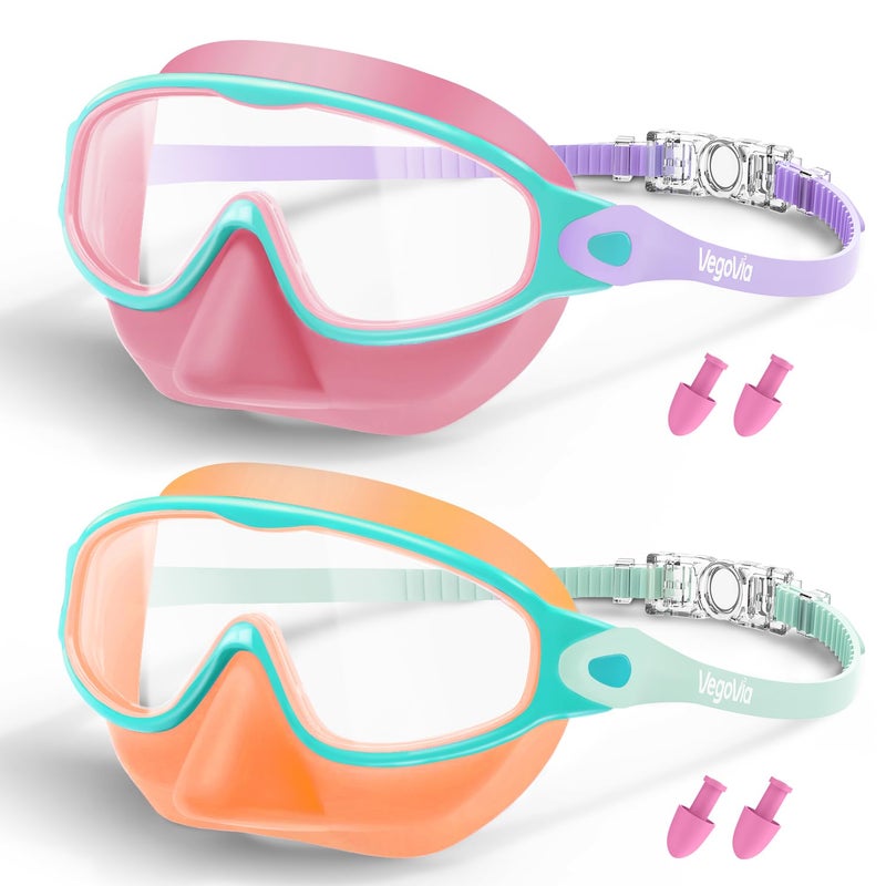 VegoVia Kids Swim Goggles With Nose Cover 2 Pack  Anti-Fog Uv Protection Swimming Goggles For Kids Youth 3-15 Adjustable Strap Wide View - Image 1