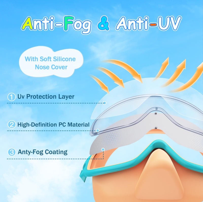 VegoVia Kids Swim Goggles With Nose Cover 2 Pack  Anti-Fog Uv Protection Swimming Goggles For Kids Youth 3-15 Adjustable Strap Wide View - Image 2
