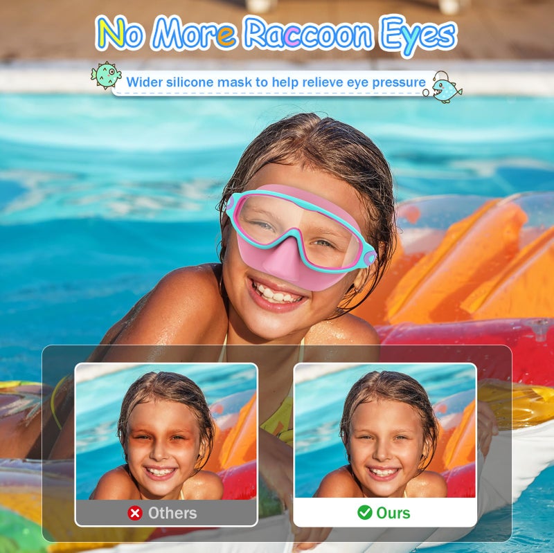 VegoVia Kids Swim Goggles With Nose Cover 2 Pack  Anti-Fog Uv Protection Swimming Goggles For Kids Youth 3-15 Adjustable Strap Wide View - Image 3