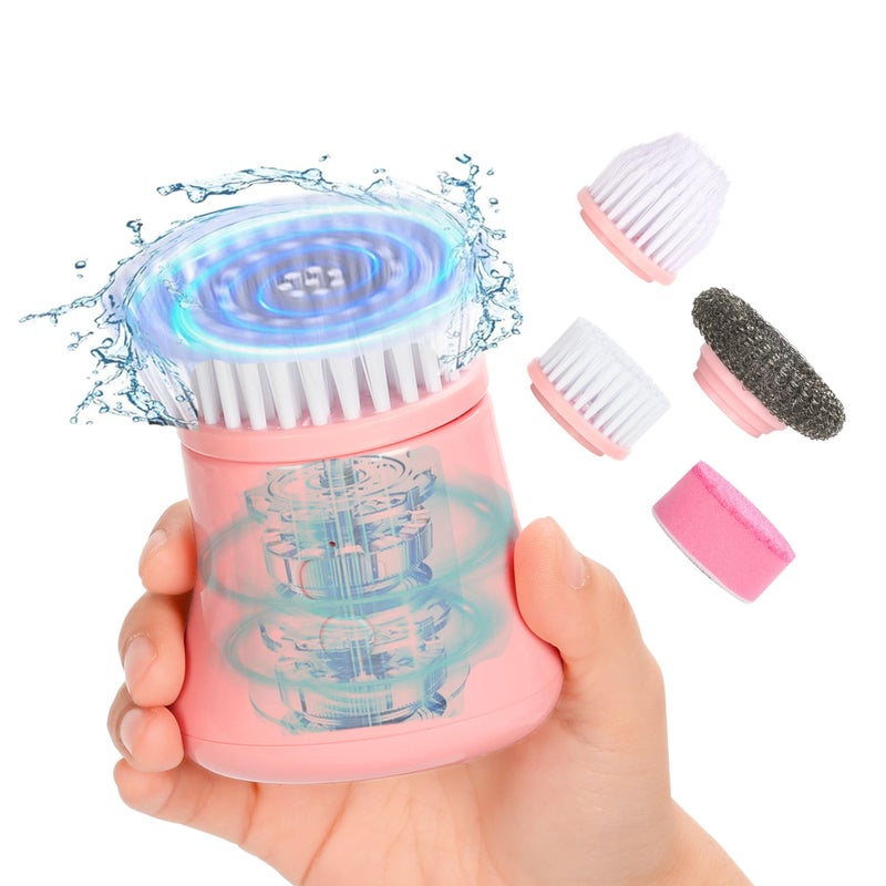 BakeBloom Electric Dish Washing Brush, Small Handheld Power Scrubber, Pink Cordless Cleaning Brushes kit, Gift for Woman, for Kitchen cleanup, Dishes/Plates/Sink, IP66 Waterproof Household Cleaning Supplies - Image 1