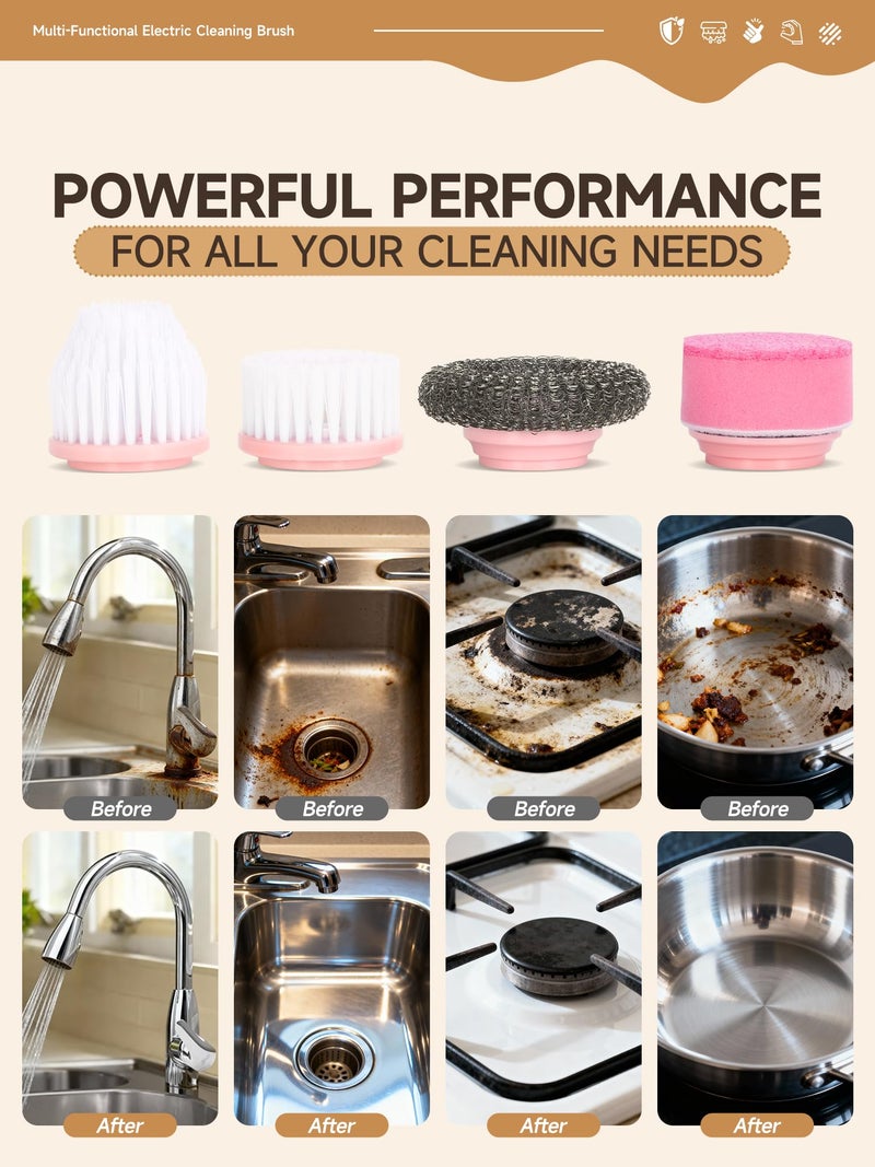BakeBloom Electric Dish Washing Brush, Small Handheld Power Scrubber, Pink Cordless Cleaning Brushes kit, Gift for Woman, for Kitchen cleanup, Dishes/Plates/Sink, IP66 Waterproof Household Cleaning Supplies - Image 3
